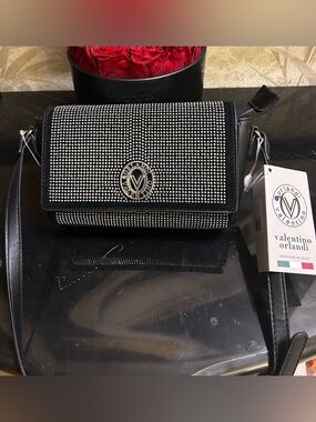 Valentino Orlandi Black Crystal-Embellished Crossbody Bag